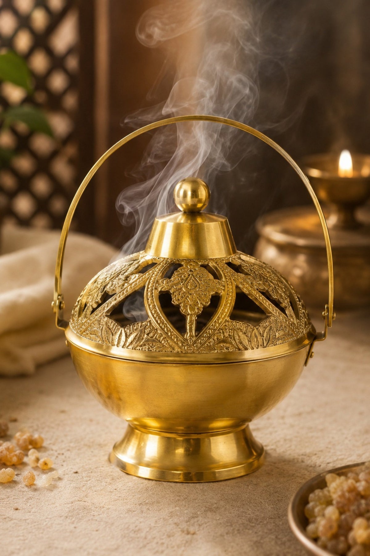 premium brass metal incense burner with handle handcrafted dhoop dani for sambrani loban dhoop cups resin incense decorative smoke diffuser for home temple pooja room