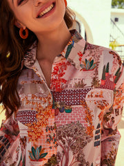 athena printed shirt collar neck shirt trousers set