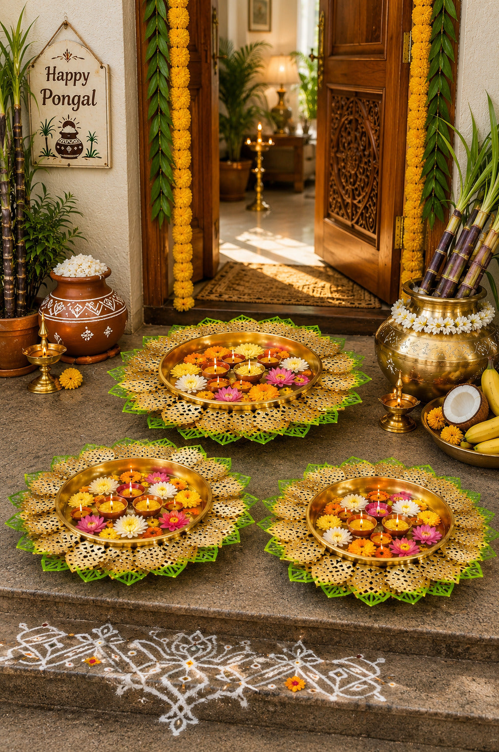 decorative lotus metal urli bowl set for floating flowers candles designer festival entrance decor set of 3 blue gold copy