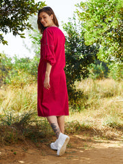 athena maroon cotton sheath dress