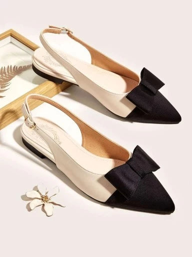 Shoetopia - حذاء مسطح أنيق باللون الأسود مع فيونكة علوية للنساء والفتيات