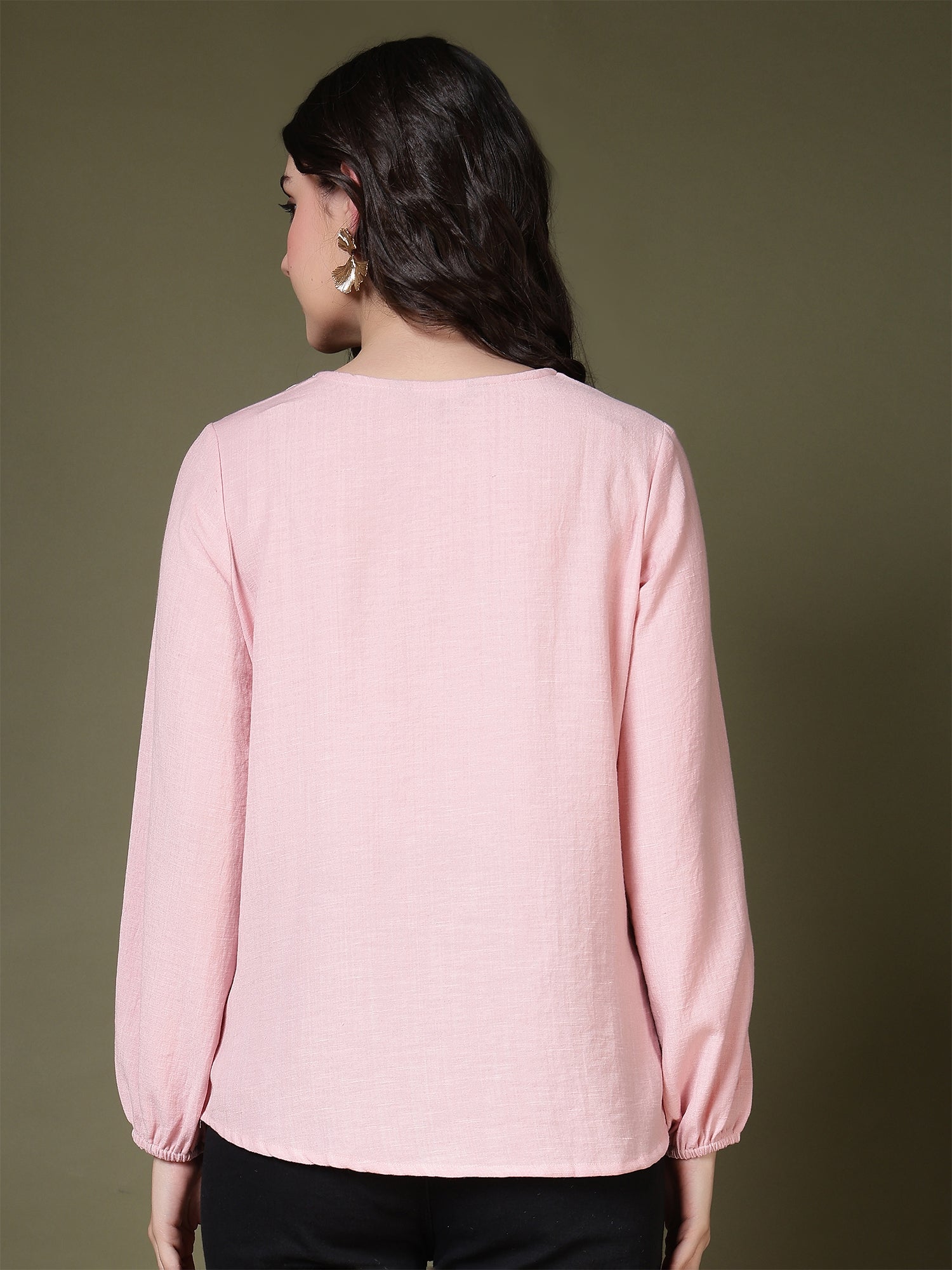 women tie neck long sleeve casual top for office daily wear 1