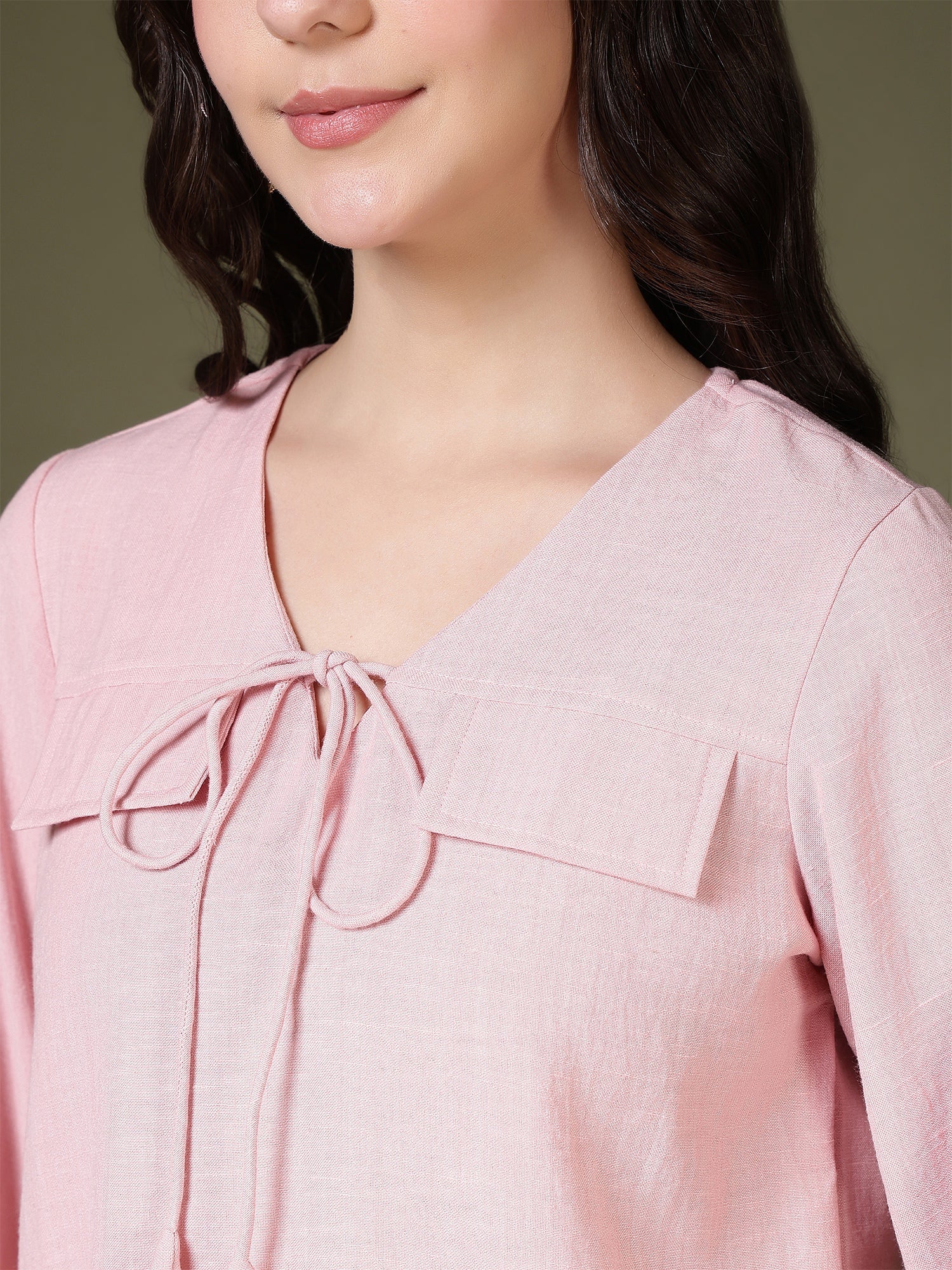women tie neck long sleeve casual top for office daily wear 1