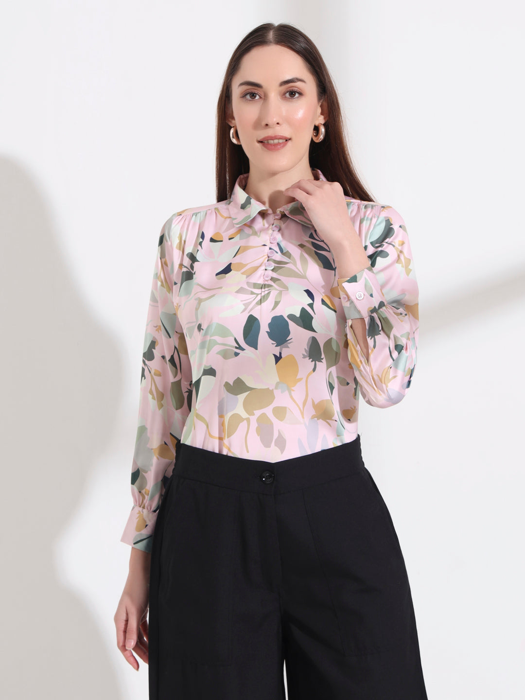 graceful floral printed slim fit formal shirt
