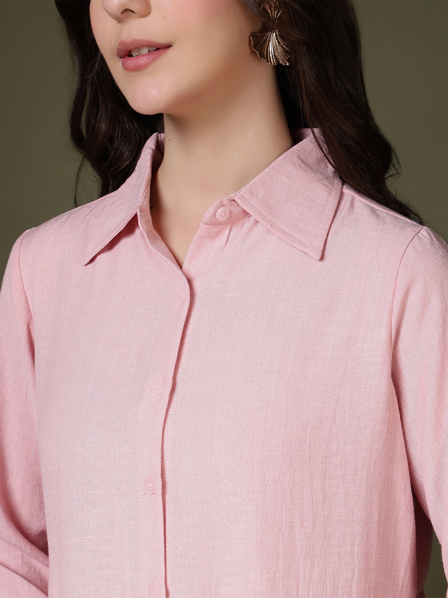 women s pink peplum button down casual shirt