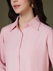 women s pink peplum button down casual shirt