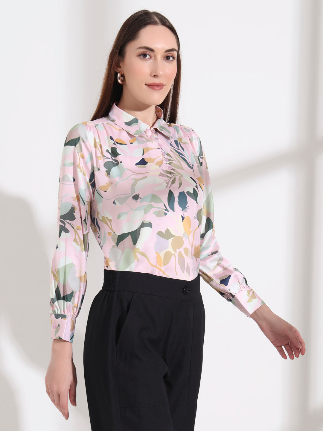graceful floral printed slim fit formal shirt