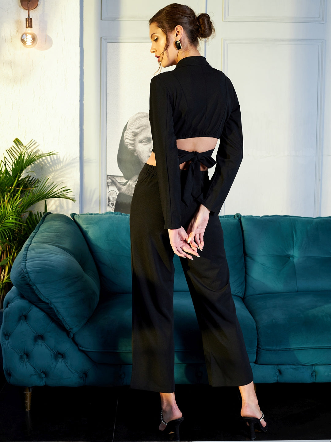 athena lapel collar wrap crop top