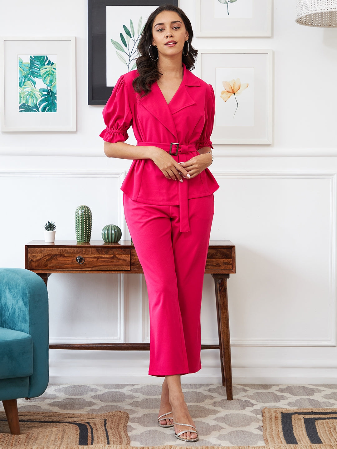 athena women fuchsia solid co ord set