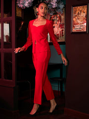 athena red sweetheart neck puff sleeves regular top