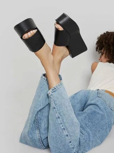 Shoetopia - Fashionable Solid Black Platform Heels For Women & Heels