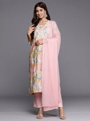 Multi Embroidered Straight Kurta Trousers With Dupatta set