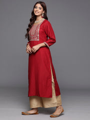Indo Era Maroon Embroidered Straight Kurtas