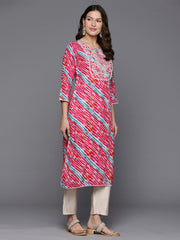 Indo Era Pink Printed Straight Kurtas
