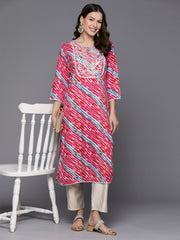 Indo Era Pink Printed Straight Kurtas