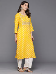 Indo Era Yellow Printed Straight Kurtas