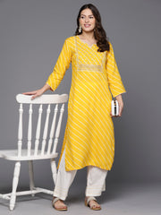 Indo Era Yellow Printed Straight Kurtas