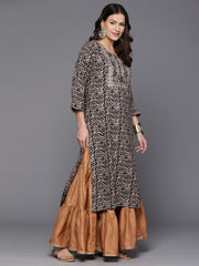 Indo Era Black Printed Straight Kurtas