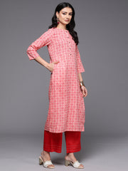 Indo Era Peach Printed Straight Kurtas