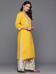 Indo Era Yellow Printed Straight Kurtas