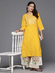 Indo Era Yellow Printed Straight Kurtas