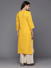 Indo Era Yellow Printed Straight Kurtas