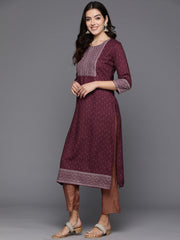 Indo Era Maroon Embellished Straight Kurtas