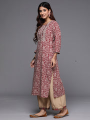 Indo Era Maroon Printed Straight Kurtas
