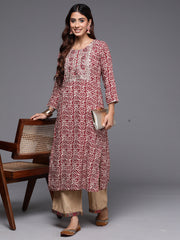 Indo Era Maroon Printed Straight Kurtas