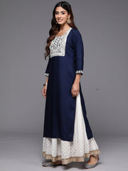 Indo Era Navy Blue Embroidered Straight Kurtas