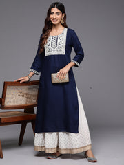 Indo Era Navy Blue Embroidered Straight Kurtas