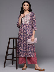 Indo Era Navy Blue Printed Straight Kurtas