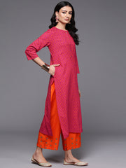Indo Era Pink Printed Straight Kurtas