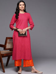Indo Era Pink Printed Straight Kurtas