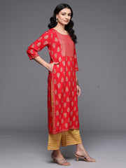 Indo Era Red Printed Straight Kurtas