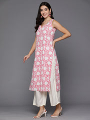 Indo Era Pink Printed Straight Kurtas
