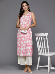 Indo Era Pink Printed Straight Kurtas