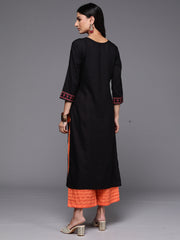 Indo Era Black Printed Straight Kurtas