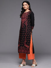 Indo Era Black Printed Straight Kurtas