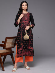 Indo Era Black Printed Straight Kurtas