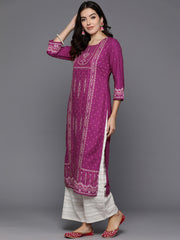 Indo Era Burgundy Printed Straight Kurtas