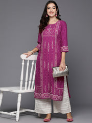 Indo Era Burgundy Printed Straight Kurtas