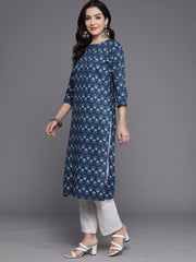 Indo Era Navy Blue Printed Straight Kurtas