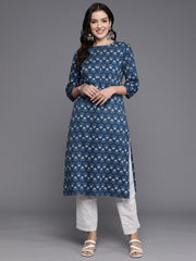 Indo Era Navy Blue Printed Straight Kurtas