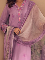 Indo Era Lavender Embroidered Straight Kurta Trousers With Dupatta set
