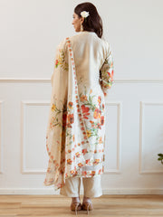 Indo Era Off White Printed Straight Kurta Trousers With Dupatta Set