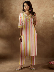 Multi Embroidered Straight Kurta Trousers  Set
