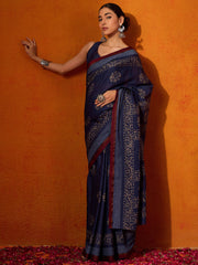 ساري نسائي قطني بنفسجي مطبوع عليه صورة مشاهير مع قطعة بلوزة