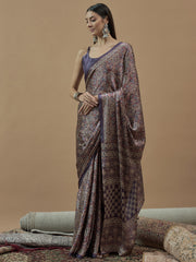 Women's Pure Crepe Printed Designer Saree With Blouse Piece