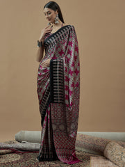 Women's Pure Crepe Printed Designer Saree With Blouse Piece